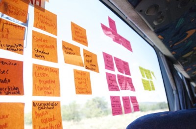 Who needs a whiteboard when you have post-it notes and a window?. Credits: http://startupbusafrica.tumblr.com/