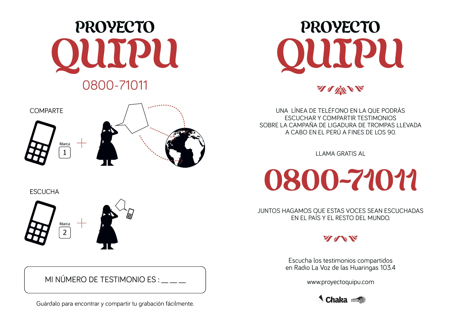 Un folleto del proyecto Quipu que anuncia el programa. Publicado con autorización.
