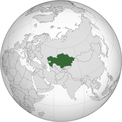 A map of Kazakhstan, with China to the North and Russia to the East. From Wikimedia commons CC BY 3.0