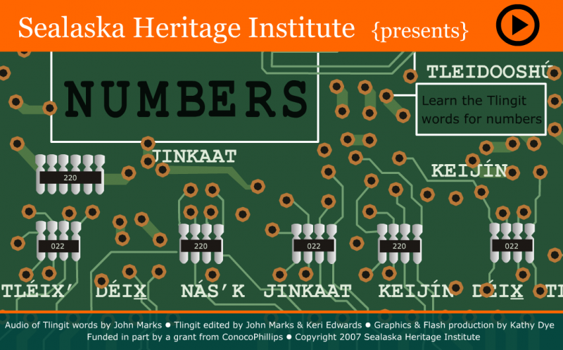 Front page of Sealaska's Flash-based resource to learn numbers in Tlingit.