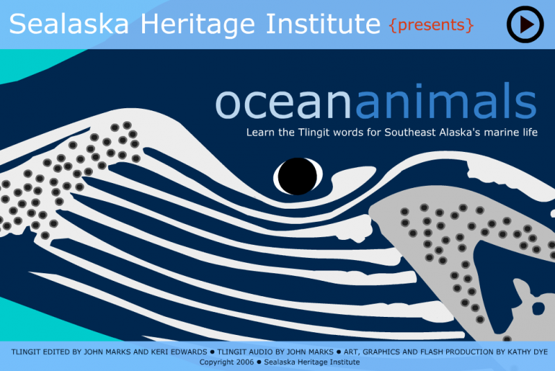 Sealaska Institute's Flash-based learning tool for learning ocean animals in Tlingit (Screen shot 2-14-14)